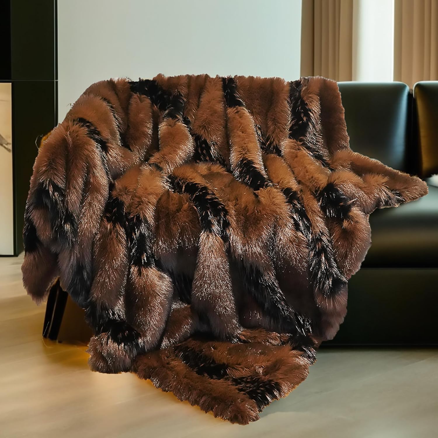 inchgrass Fox Faux Fur Blanket 74"x90" Brown i##e##s: Luxury Fur Throw Blanket ^^ Super Warm ^^ Cozy ^^ Elegant ^^ Fuzzy Throw Blankets ^^ Plush Blankets ^^ Washable ^^ for Couch ^^ Armchair ^^ Bed :i##e##s